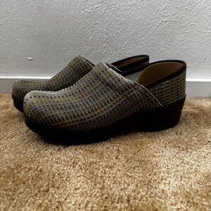 DANSKO Women’s Clogs Canvas Fabric Khaki Multicolored Dots Shoes Size 38